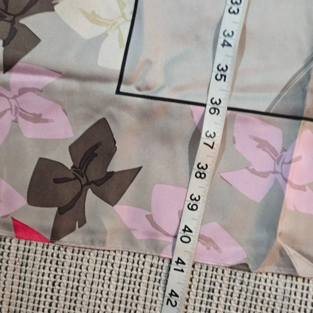 Vintage Very Vollbracht Silk Extra Large Square Scarf Wrap Cat With Bow 41 x 42